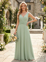 Chiffon V Neck A Line Long Bridesmaid Dresses