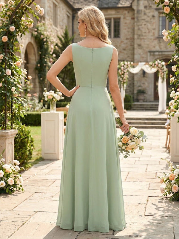 Chiffon V Neck A Line Long Bridesmaid Dresses