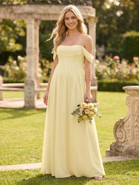 Chiffon Strapless Off Shoulder A Line Long Bridesmaid Dresses