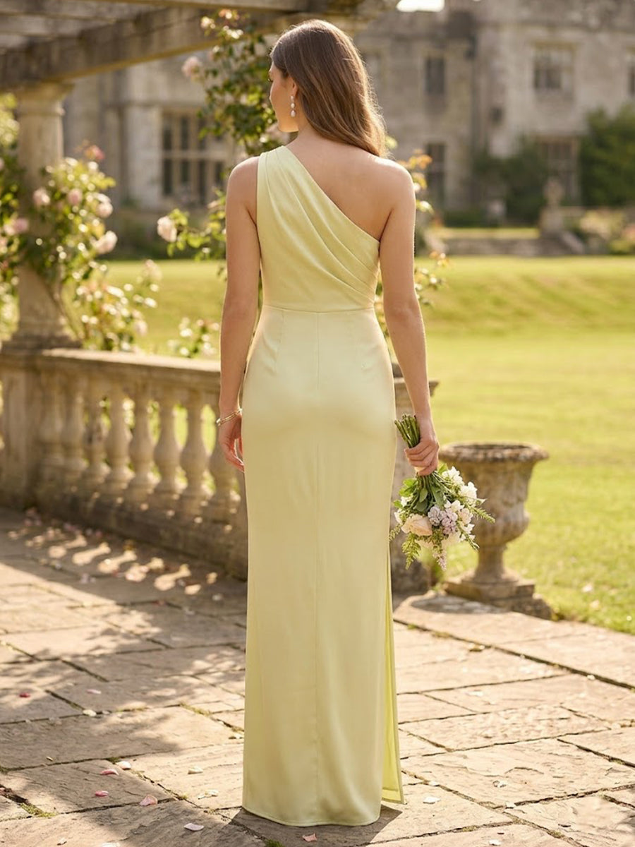 Satin Mermaid One Shoulder Long Bridesmaid Dresses