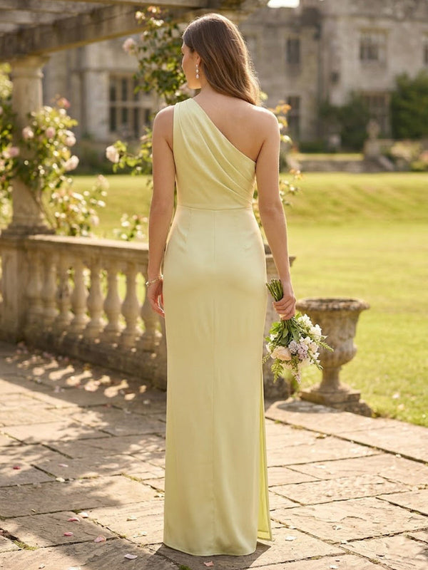 Satin Mermaid One Shoulder Long Bridesmaid Dresses