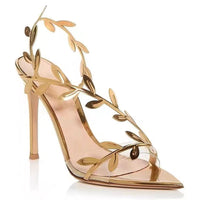 Pointed Toe High Heels Party Shoes with Leaf Embellishments
