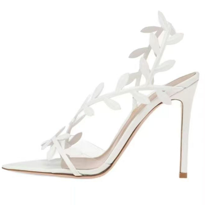 Pointed Toe High Heels Party Shoes with Leaf Embellishments
