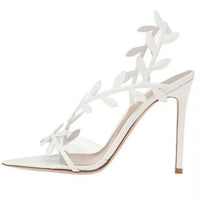 Pointed Toe High Heels Party Shoes with Leaf Embellishments
