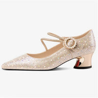 Closed Toe Rhinestones Chunky Heels Party Shoes