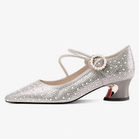Closed Toe Rhinestones Chunky Heels Party Shoes