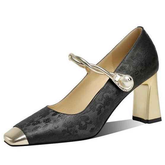 Square Toe Chunky Heels Wedding Party Shoes