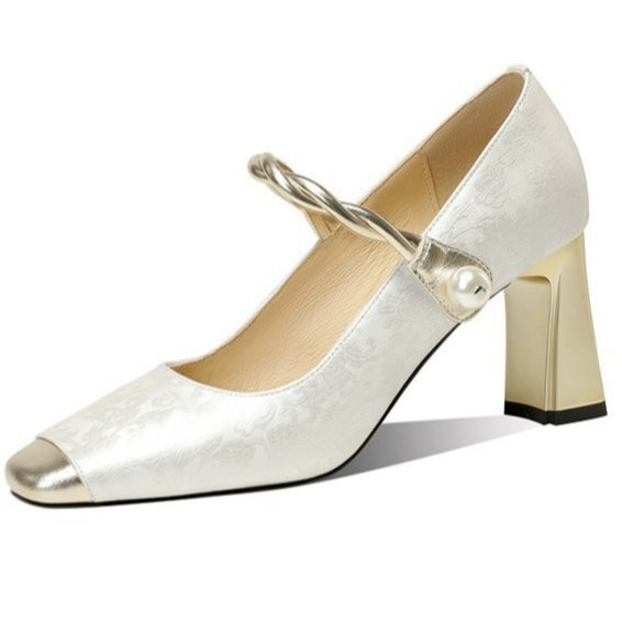 Square Toe Chunky Heels Wedding Party Shoes