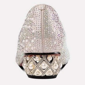 Closed Toe Chunky Heel Pearl Embellished Rhinestone Party Shoes