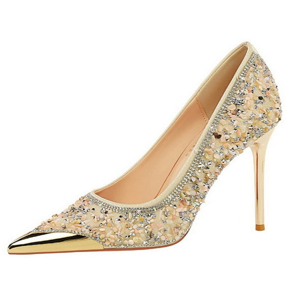 Pointed Toe High Heel Rhinestones Elegant Party Shoes