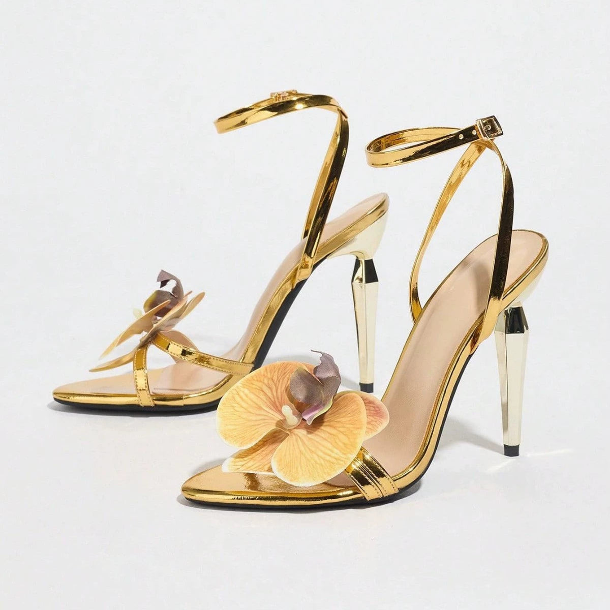 Open Toe High Heel Elegant Party Shoes with 3D Flowers