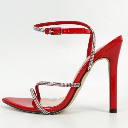 Open Toe High Heel Rhinestone Lace Up Elegant Party Shoes