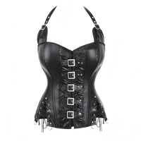 Women's Steampunk Halter Corset PU Leather Shapewear Shorts