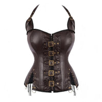 Women's Steampunk Halter Corset PU Leather Shapewear Shorts