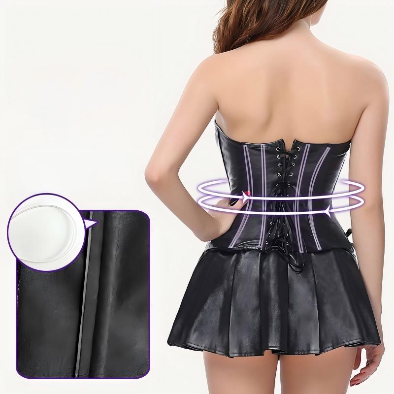 PU Leather Corset Court Style Bust Lifting Slimming Shapewear Shorts