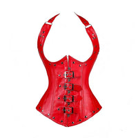 Gothic Halter PU Leather Corset with Steel Bones Shapewear Shorts