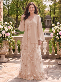 2 Pieces Long Sleeves V Neck A Line Mother of the Bride/Groom Dresses with Jacket