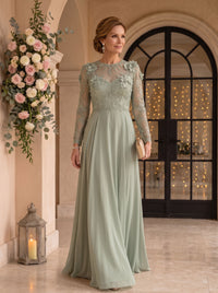 Jewel Lace A Line 3D Flower Floor Length Mother of the Bride/Groom Dresses