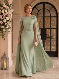 Jewel Lace Mermaid 3D Flower Floor Length Mother of the Bride/Groom Dresses with Cape