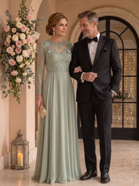 Jewel Lace A Line 3D Flower Floor Length Mother of the Bride/Groom Dresses